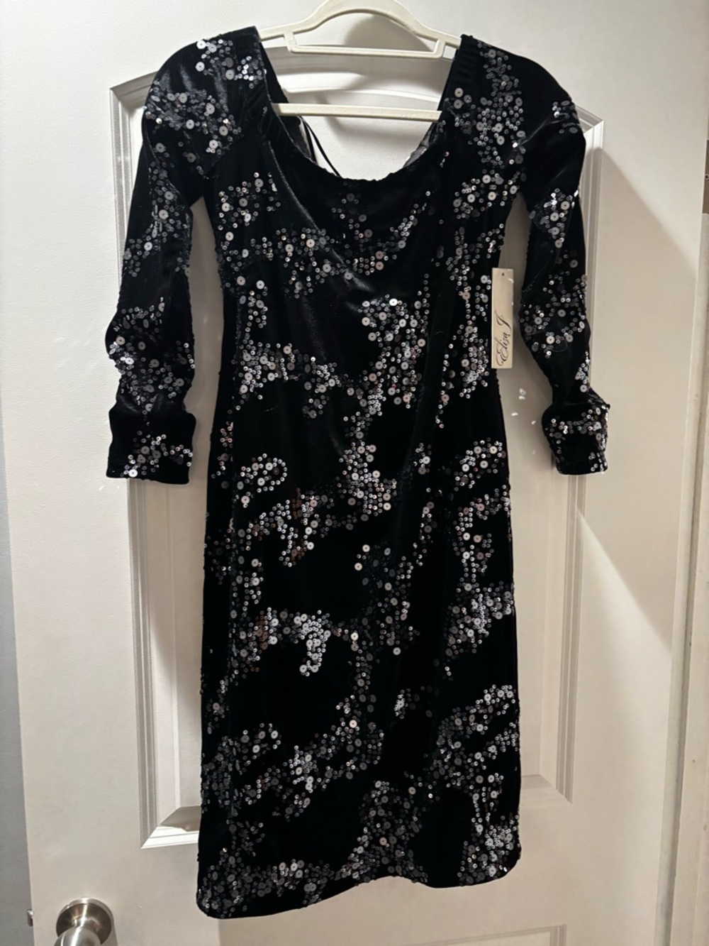 Eliza J Black Velvet Long Sleeve Sequin Dress (NWT)
